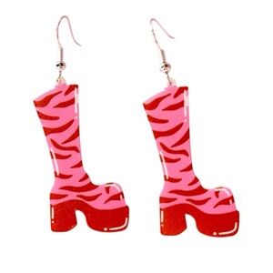 Retro Pink Go-Go Boots Earrings – 70s Hippie Barbie Halloween Jewelry